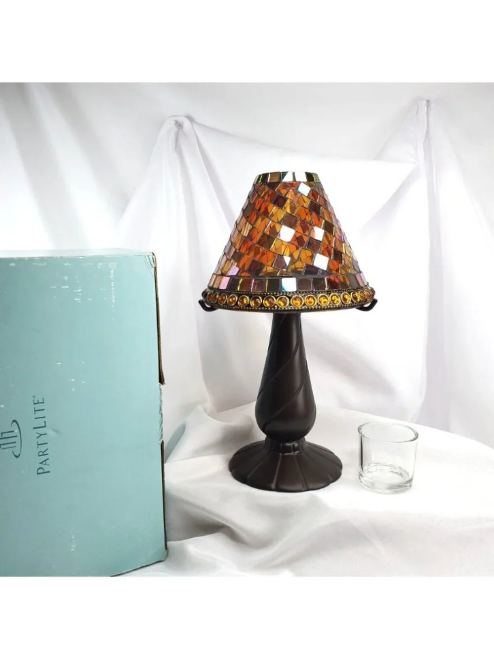 Partylite P8368 Global Fusion Candle Lamp With Mosaic Glass Shade Retired